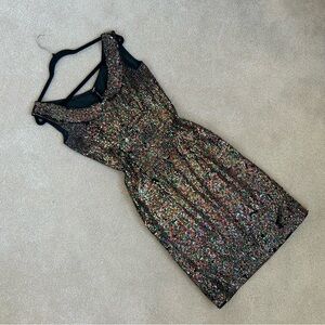 Vintage 60s Rainbow Multi Colored Sequin Collared Shift Dress